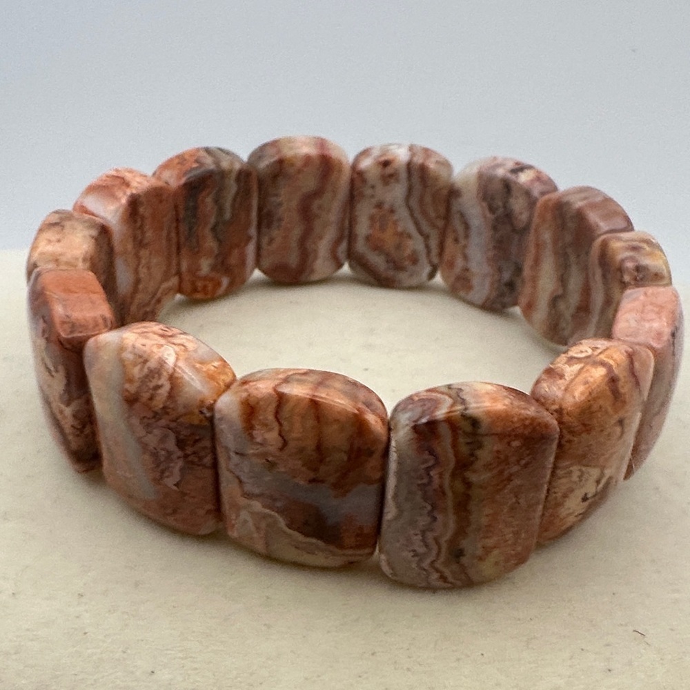 Banded Agate Beaded Elastic Bracelet - Picture 2 of 13